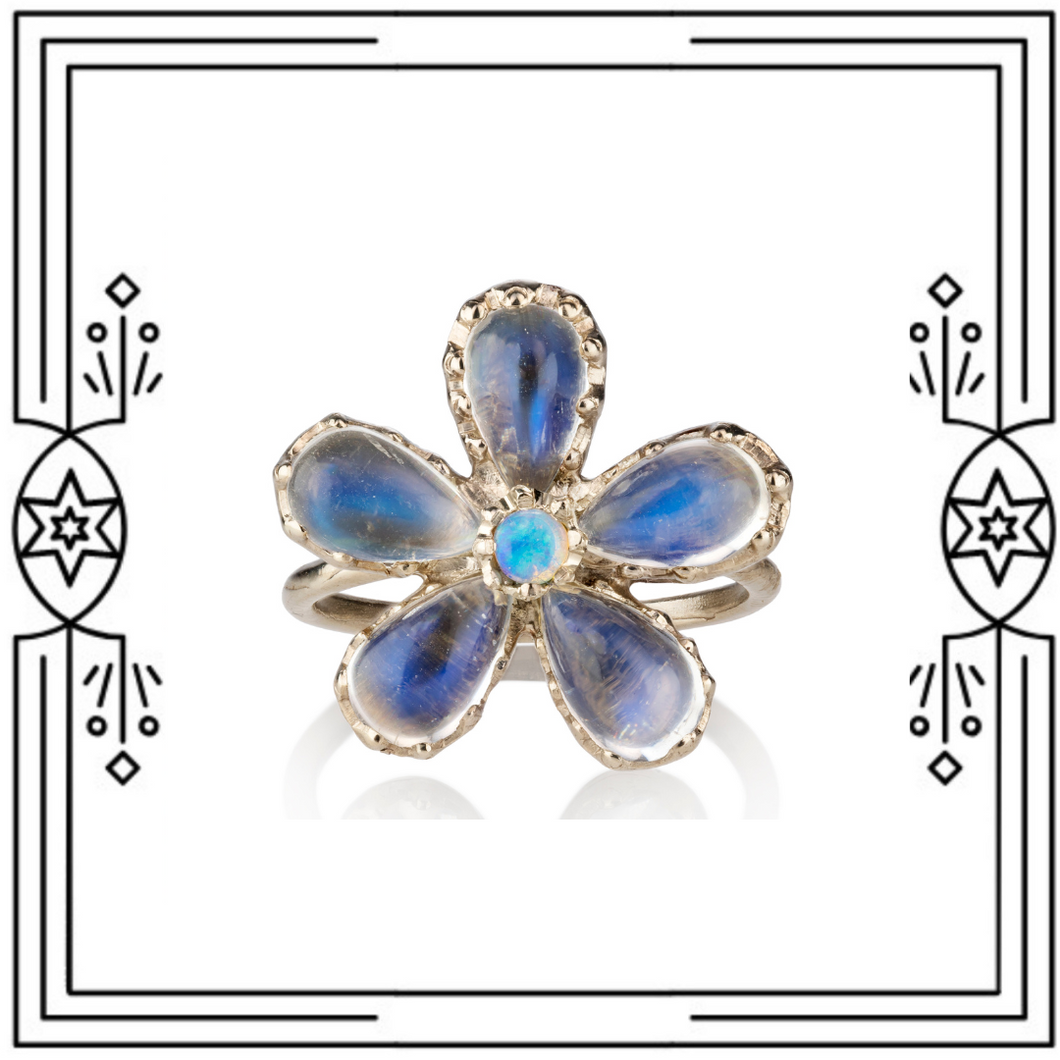 Blue Pansy Moonstone Ring