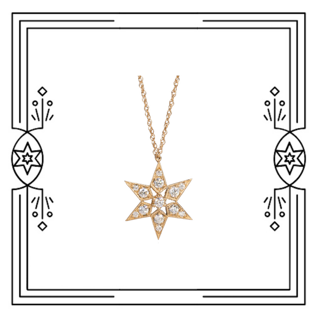 FANCY STAR NECKLACE - 14K YG, DIAMONDS