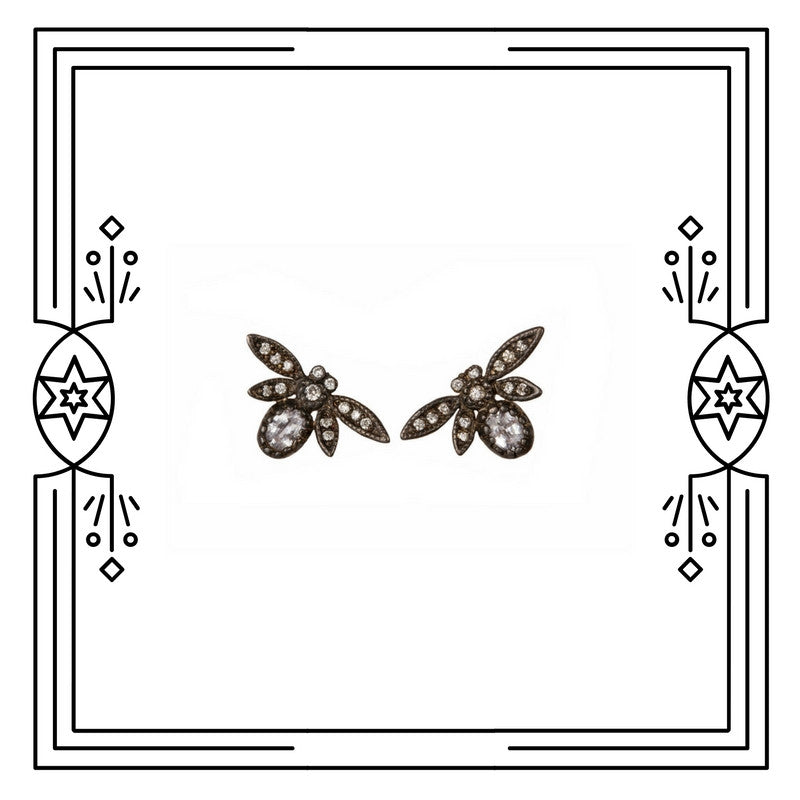 FANCY BUG EARRINGS, ANTIQUE PLATED, WHITE GOLD (PRE-ORDER)