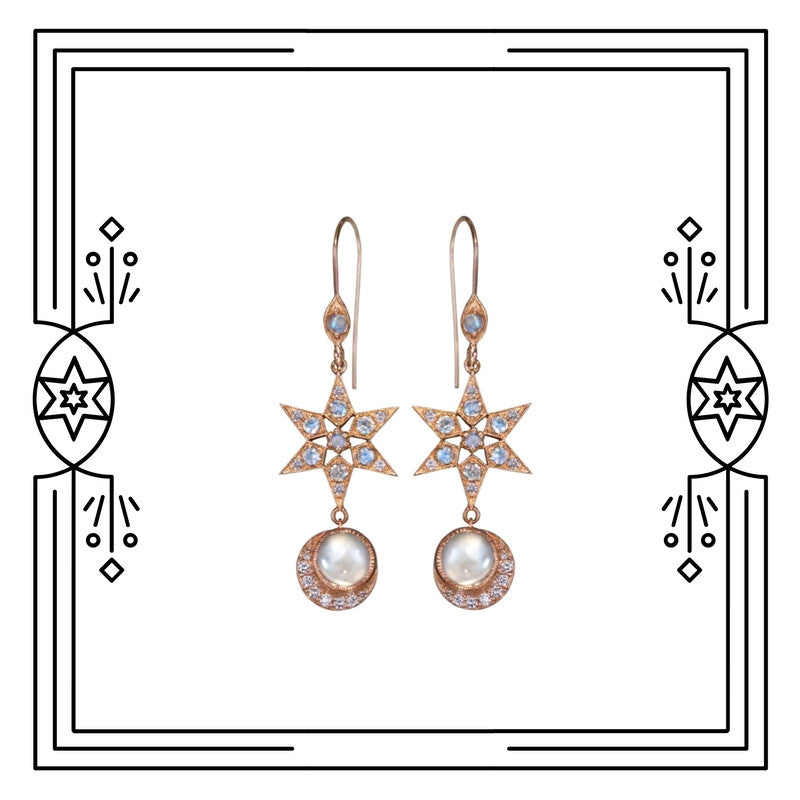 CELESTIAL MOON EARRINGS - ROSE GOLD, MOONSTONE, DIAMONDS (PRE-ORDER)