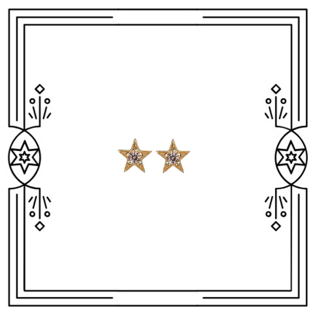 TINY STAR EARRINGS (PAIR) - 14K YG, DIAMONDS (PRE-ORDER)