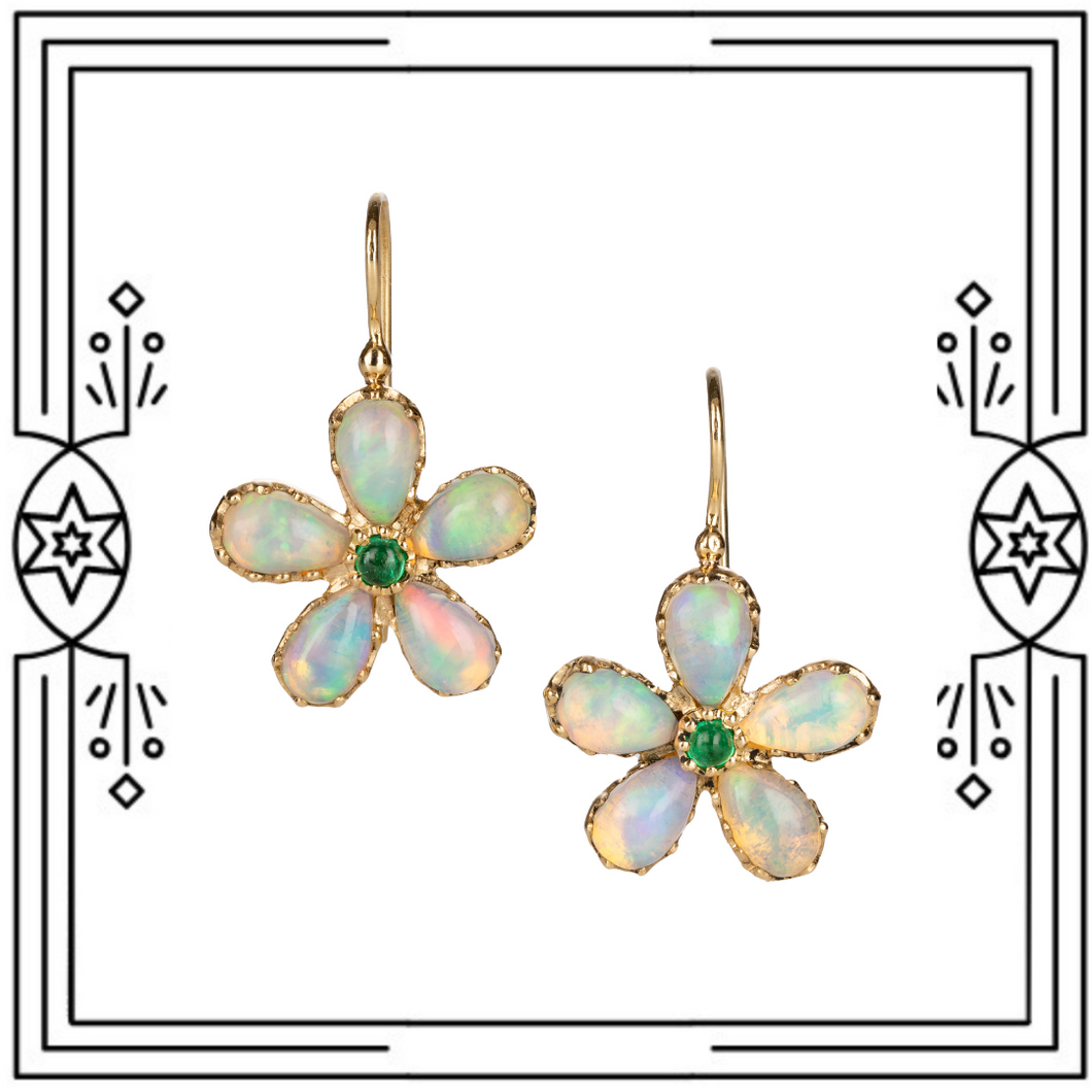 Opal and Emerald Pansy Earrings (Pre-order)